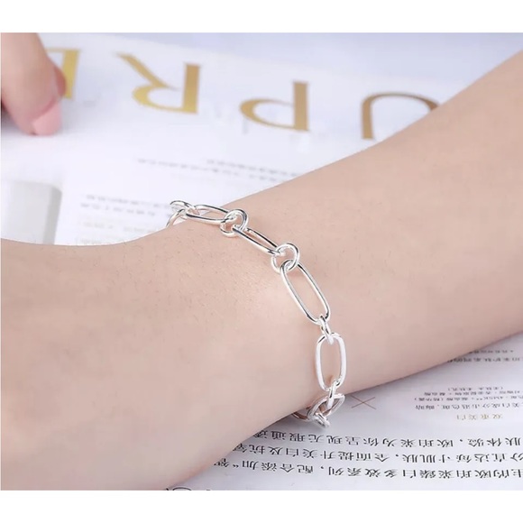 925 Sterling Silver Multi Link Bracelet With Lobster Clasp, 925 Stamped 7.3” new - Picture 2 of 2